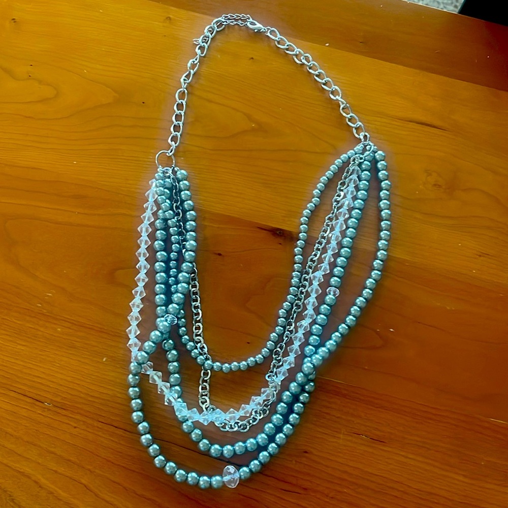 Silver and clear beaded layered necklace